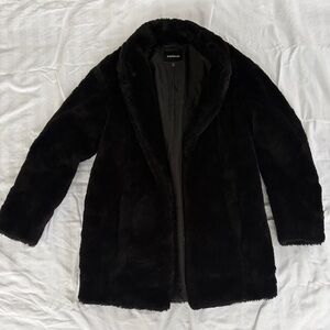 Express Black Plush Faux Fur Coat